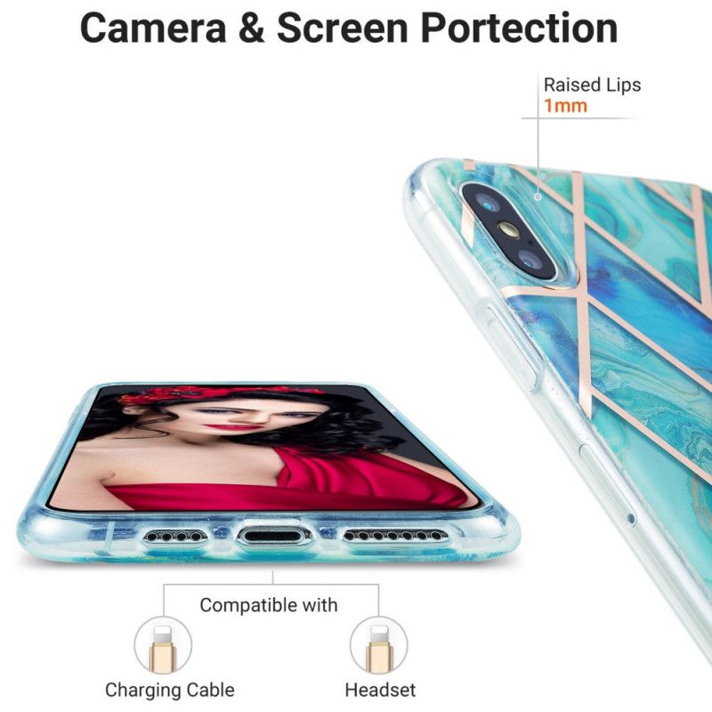 Etui iPhone XS Max Zielony Różowy Wzór W Marmurze