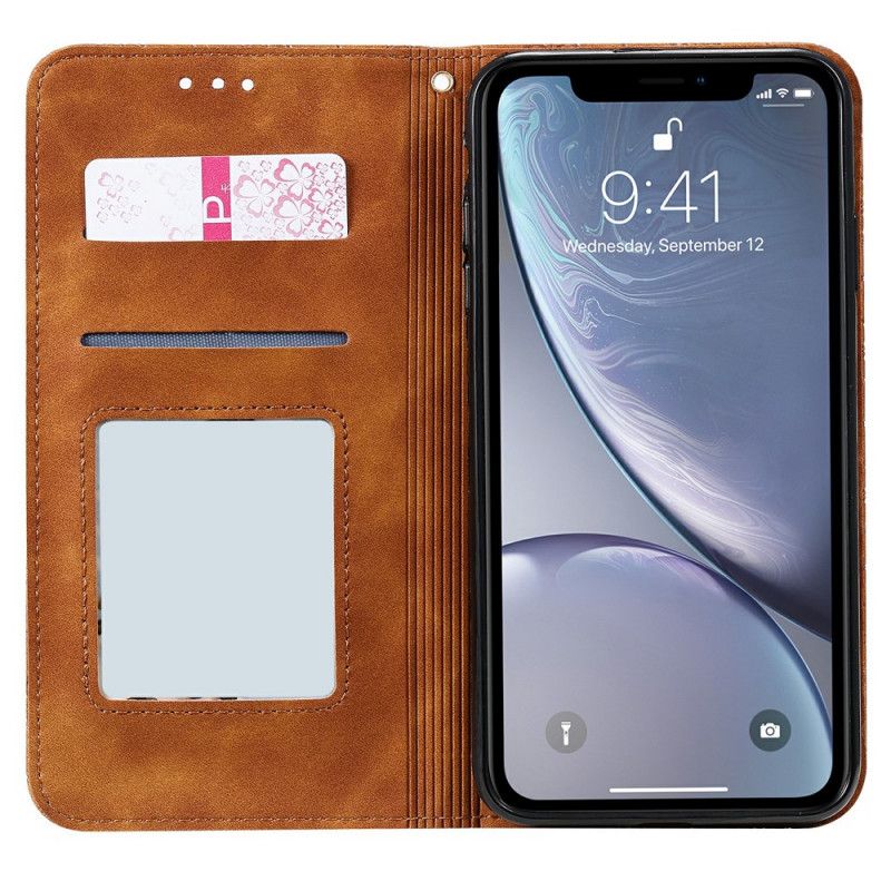 Flip Kotelot iPhone XS Max Granatowy Zielony Etui na Telefon Barokowe Kwiaty