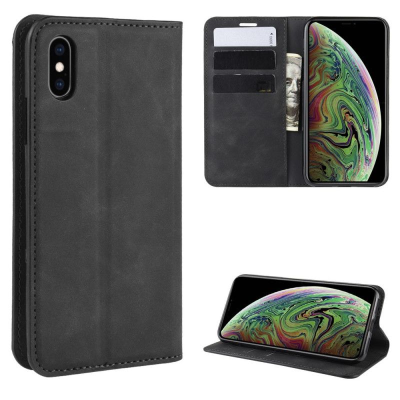 Flip Kotelot iPhone XS Max Szary Czarny Jedwabisty W Dotyku Efekt Skóry