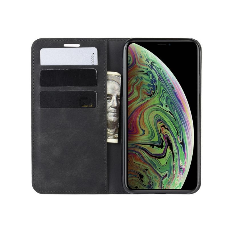 Flip Kotelot iPhone XS Max Szary Czarny Jedwabisty W Dotyku Efekt Skóry