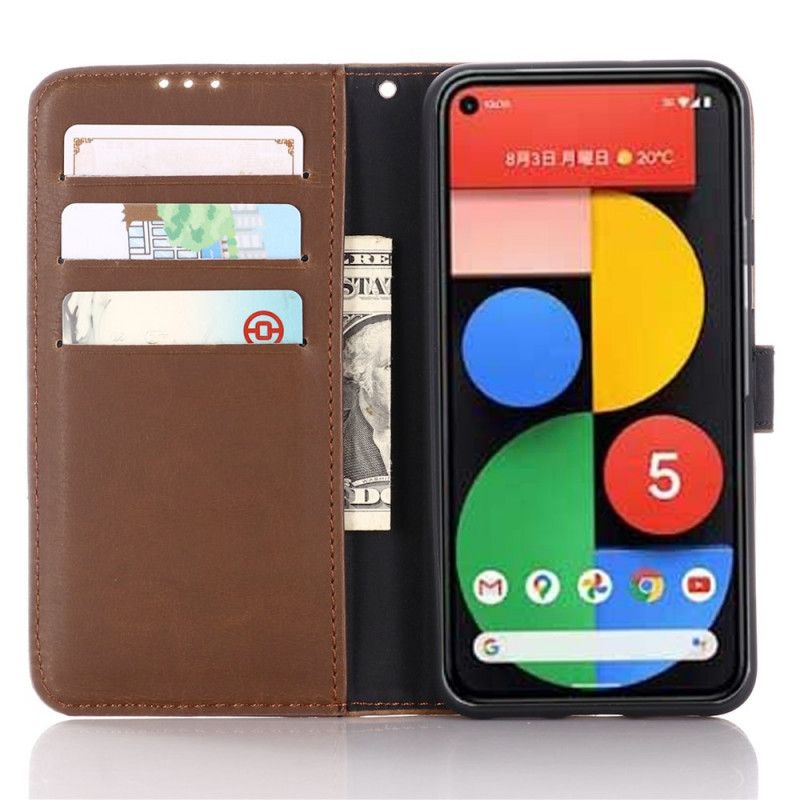 Etui Folio Google Pixel 5 Brązowy Czarny Efekt Skóry Retro