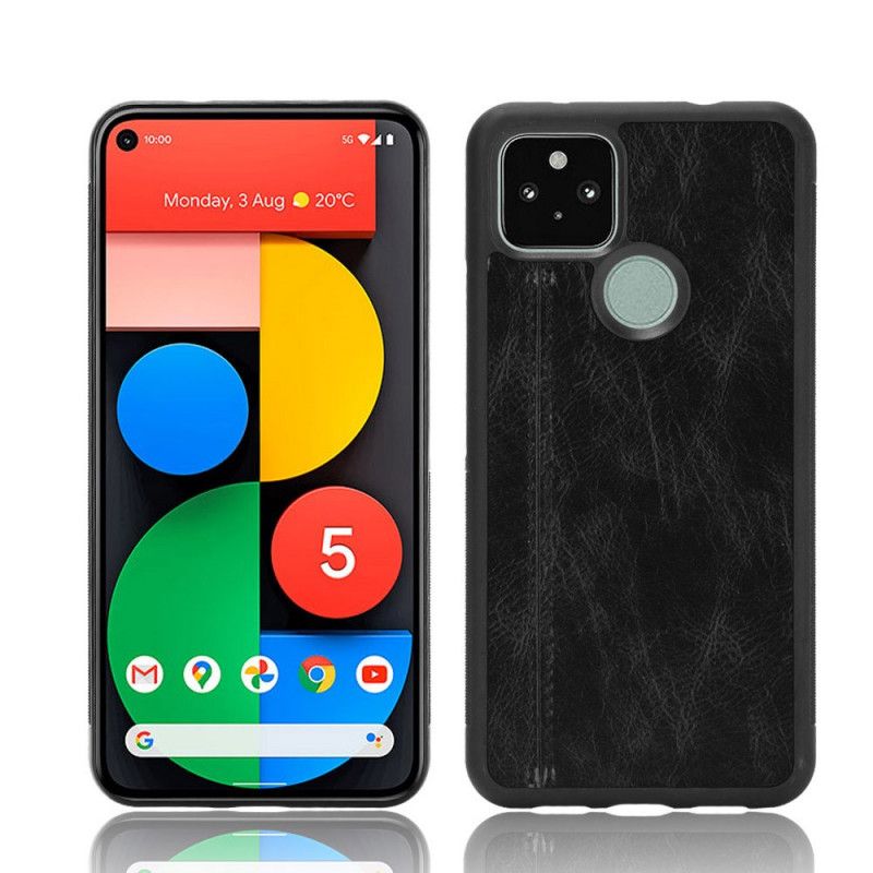 Etui Google Pixel 5 Czerwony Czarny Efekt Szytej Skóry