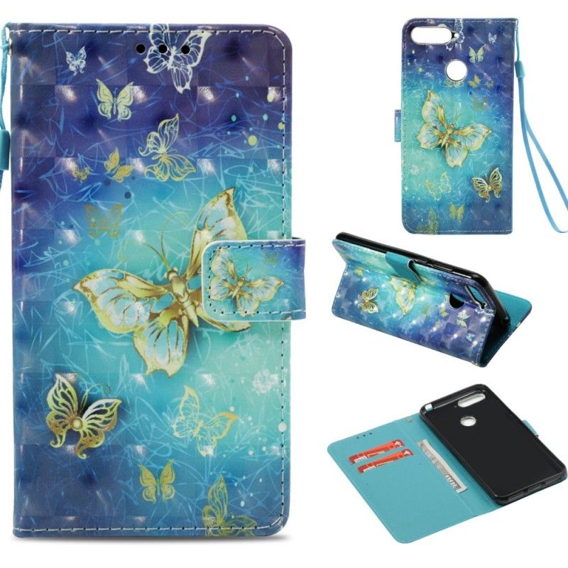 Etui Folio Honor 7A 3D Złote Motyle Etui Ochronne