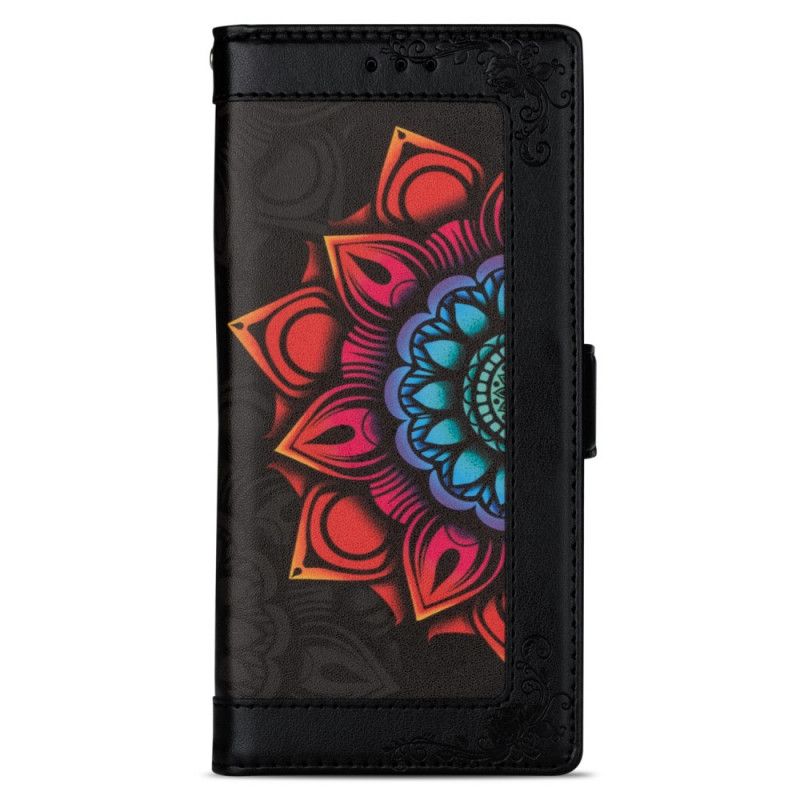 Etui Folio Samsung Galaxy A42 5G Biały Czarny Dekoracja Mandali Ze Stringami Etui Ochronne