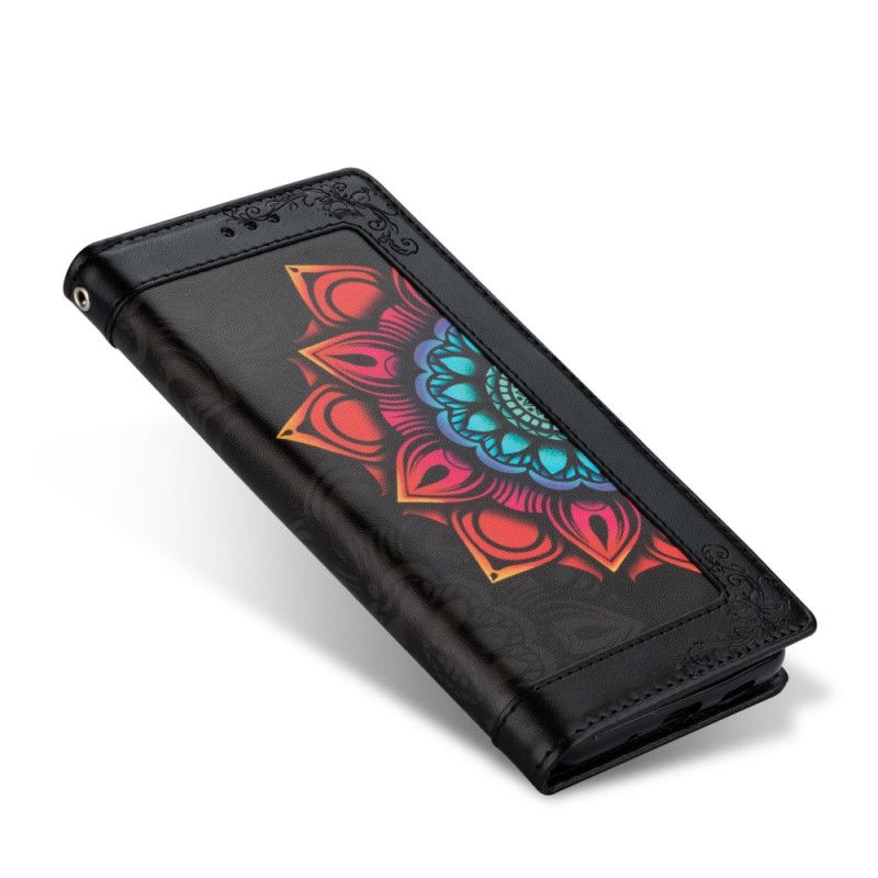 Etui Folio Samsung Galaxy A42 5G Biały Czarny Dekoracja Mandali Ze Stringami Etui Ochronne