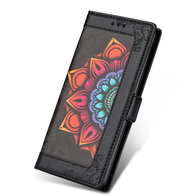 Etui Folio Samsung Galaxy A42 5G Biały Czarny Dekoracja Mandali Ze Stringami Etui Ochronne