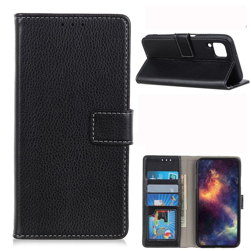 Etui Folio Samsung Galaxy A42 5G Biały Czarny Szyta Imitacja Skóry