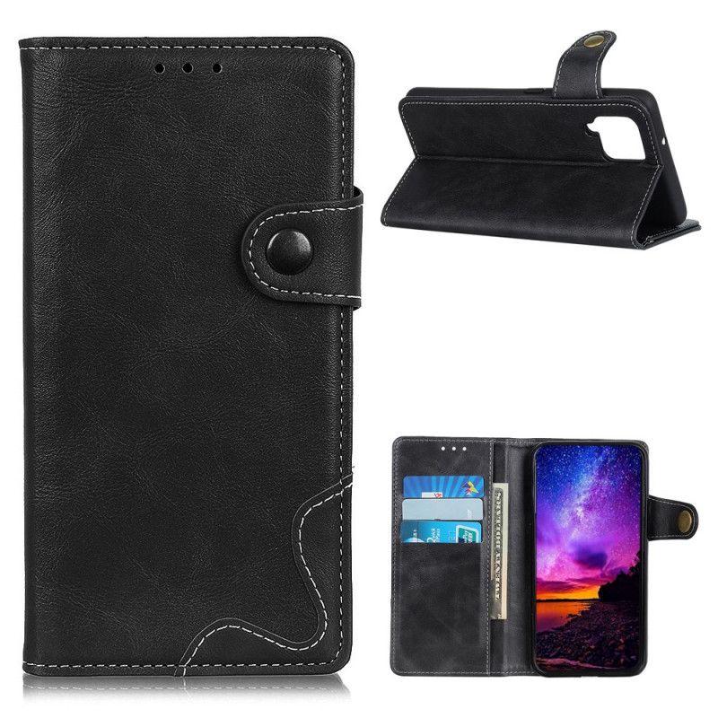 Etui Folio Samsung Galaxy A42 5G Czerwony Czarny Artystyczny Guzik I Szwy