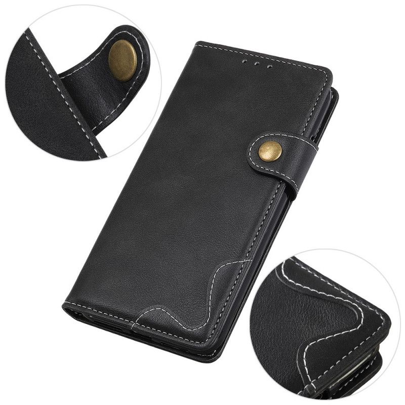 Etui Folio Samsung Galaxy A42 5G Czerwony Czarny Artystyczny Guzik I Szwy