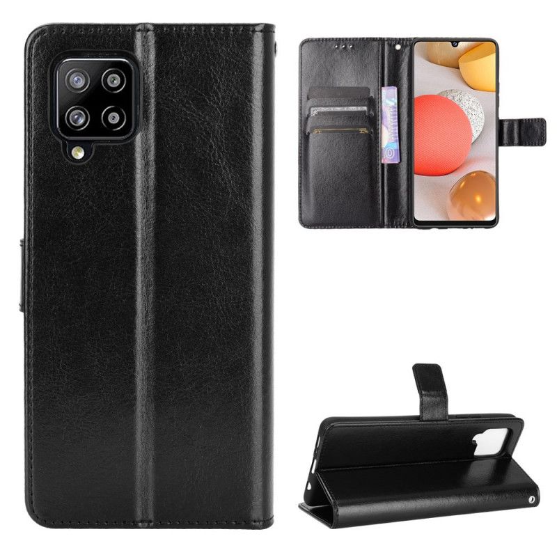 Etui Folio Samsung Galaxy A42 5G Czerwony Czarny Efektowna Sztuczna Skóra