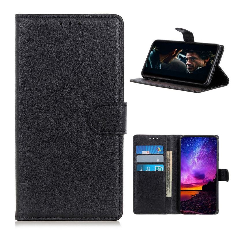 Etui Folio Samsung Galaxy A42 5G Czerwony Czarny Liczi Teksturowane Etui Ochronne