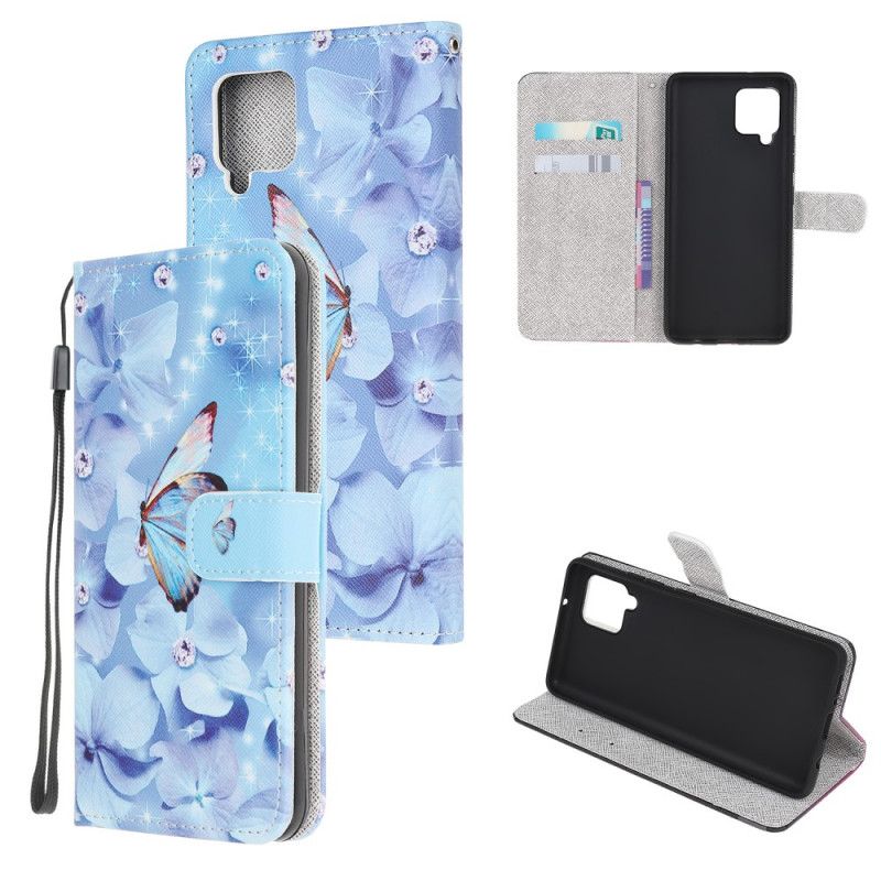 Etui Folio Samsung Galaxy A42 5G Diamentowe Motyle Ze Stringami Etui Ochronne