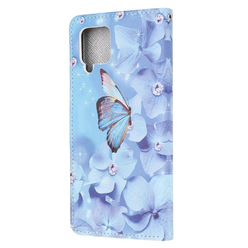 Etui Folio Samsung Galaxy A42 5G Diamentowe Motyle Ze Stringami Etui Ochronne