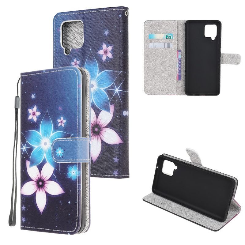 Etui Folio Samsung Galaxy A42 5G Księżycowe Kwiaty Ze Stringami Etui Ochronne