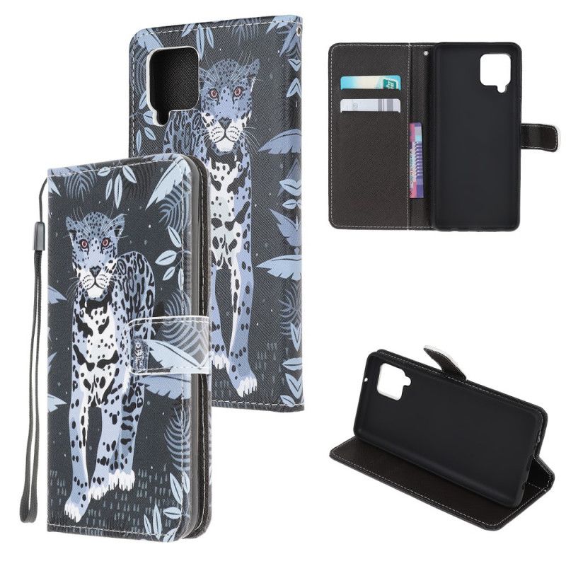 Etui Folio Samsung Galaxy A42 5G Lampart Ze Stringami Etui Ochronne