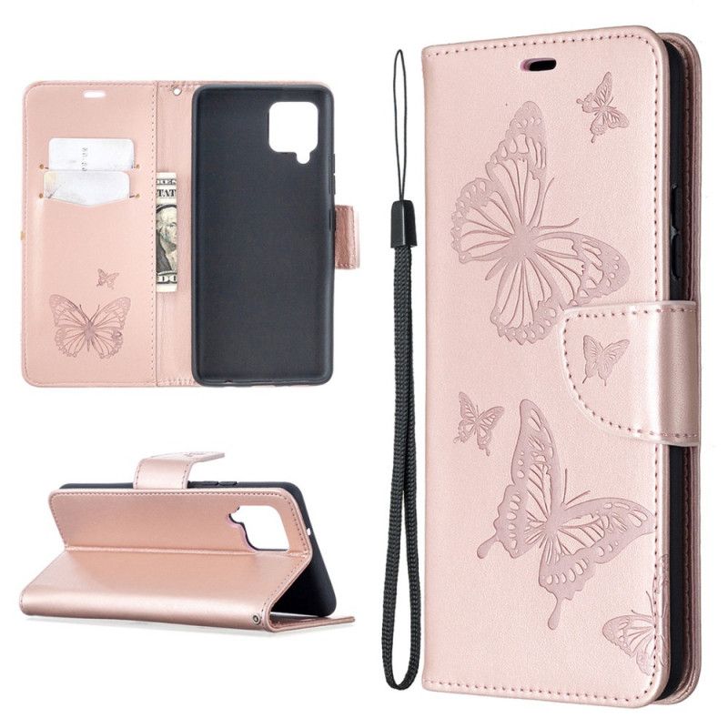 Etui Folio Samsung Galaxy A42 5G Magenta Szary Motyle W Locie Ze Stringami Etui Ochronne