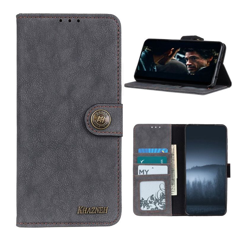 Etui Folio Samsung Galaxy A42 5G Żółty Czarny Dwoina Faux Skóry Khazneh Retro Etui Ochronne