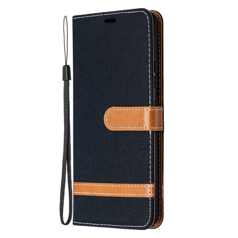 Etui Folio Samsung Galaxy A42 5G Szary Czarny Efekt Tkaniny I Skóry Ze Stringami Etui Ochronne