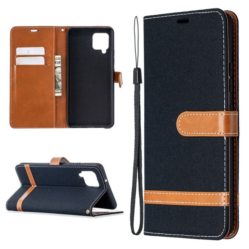 Etui Folio Samsung Galaxy A42 5G Szary Czarny Efekt Tkaniny I Skóry Ze Stringami Etui Ochronne