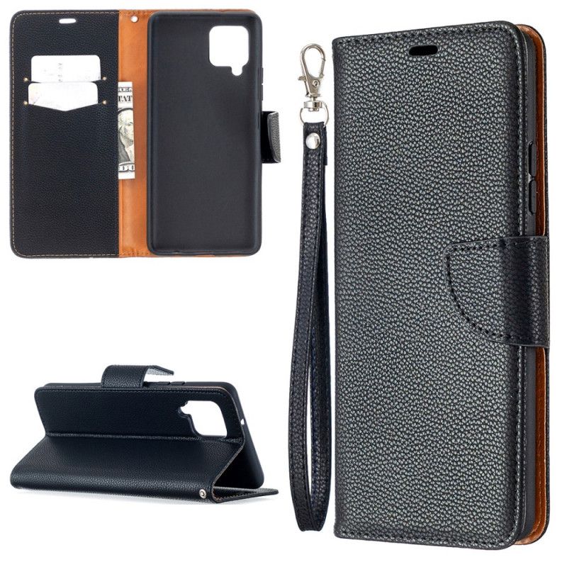 Etui Folio Samsung Galaxy A42 5G Szary Czarny Liczi Ukośny Płatek Etui Ochronne