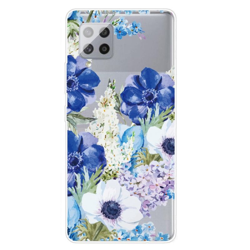 Etui Samsung Galaxy A42 5G Przezroczyste Niebieskie Kwiaty Akwarelowe