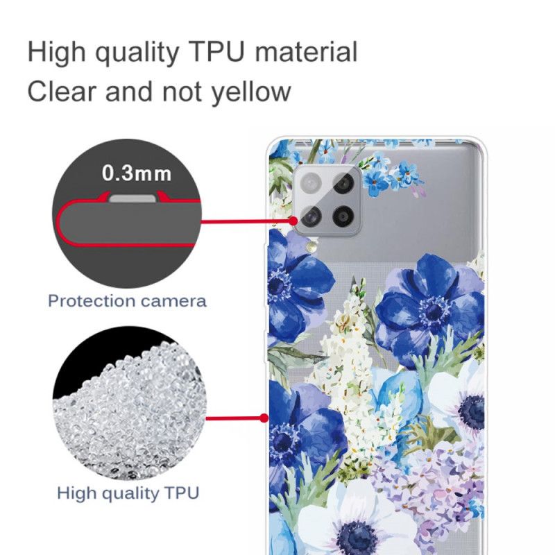 Etui Samsung Galaxy A42 5G Przezroczyste Niebieskie Kwiaty Akwarelowe