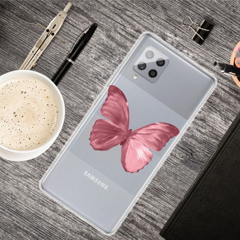 Futerały Samsung Galaxy A42 5G Ciemnoniebieski Różowy Etui na Telefon Dzikie Motyle