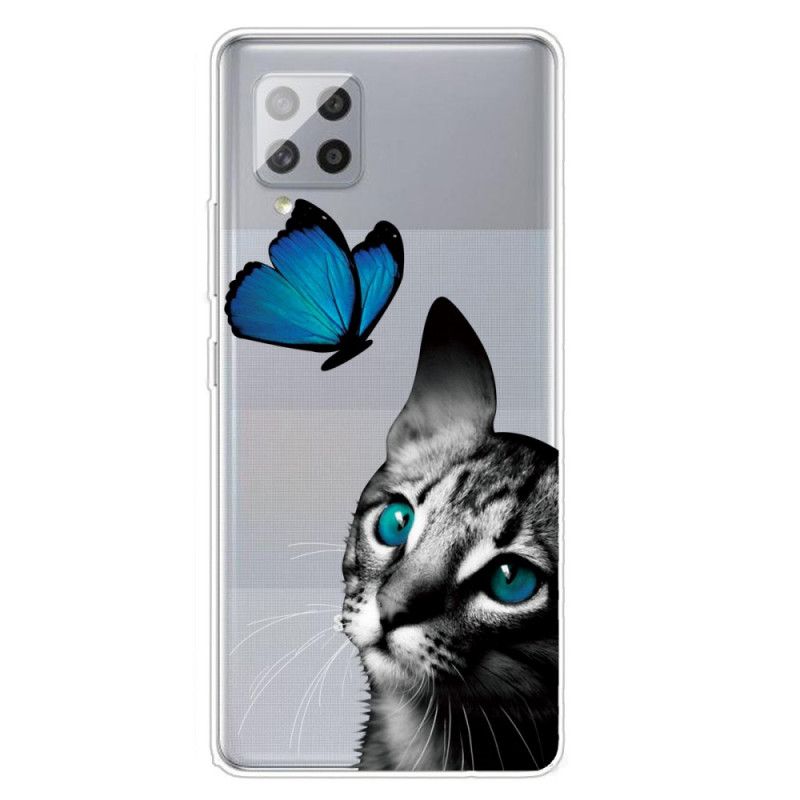 Futerały Samsung Galaxy A42 5G Etui na Telefon Kot I Motyl