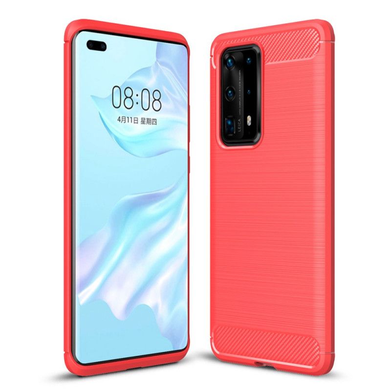 Etui Huawei P40 Pro Plus Czerwony Czarny Szczotkowane Włókno Węglowe