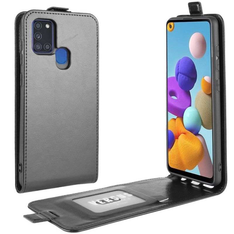 Etui Folio Samsung Galaxy A21s Biały Czarny Efekt Składanej Skóry Etui Ochronne