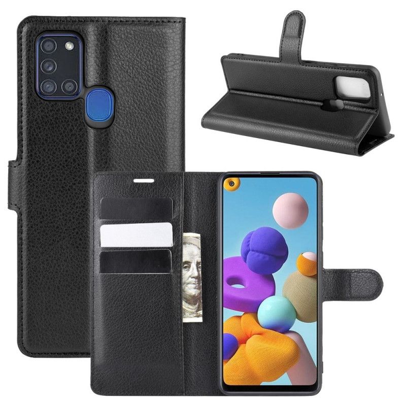 Etui Folio Samsung Galaxy A21s Biały Czarny Klasyczny Etui Ochronne