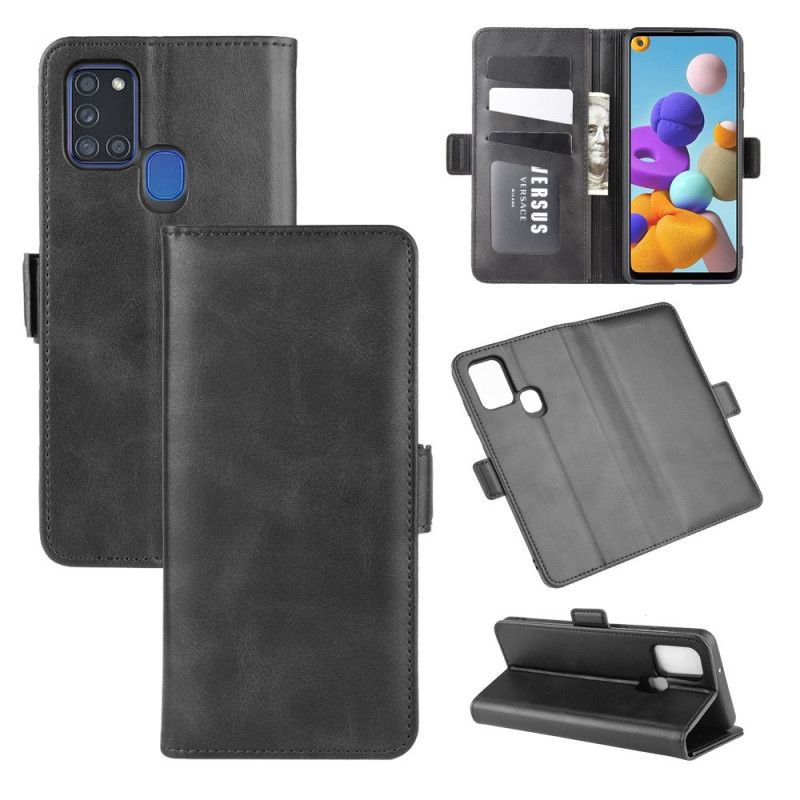 Etui Folio Samsung Galaxy A21s Czerwony Czarny Podwójna Klapa