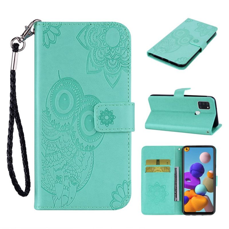 Etui Folio Samsung Galaxy A21s Czerwony Szary Mandala Sowa I Stringi Etui Ochronne