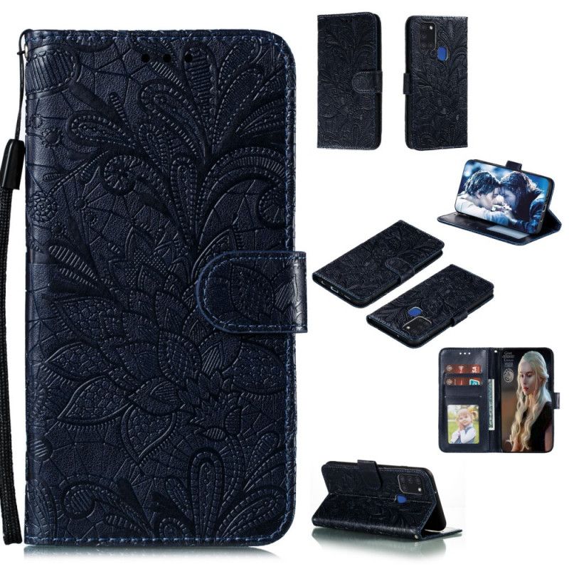 Etui Folio Samsung Galaxy A21s Granatowy Czerwony Plemienne Stringi W Kwiaty Etui Ochronne