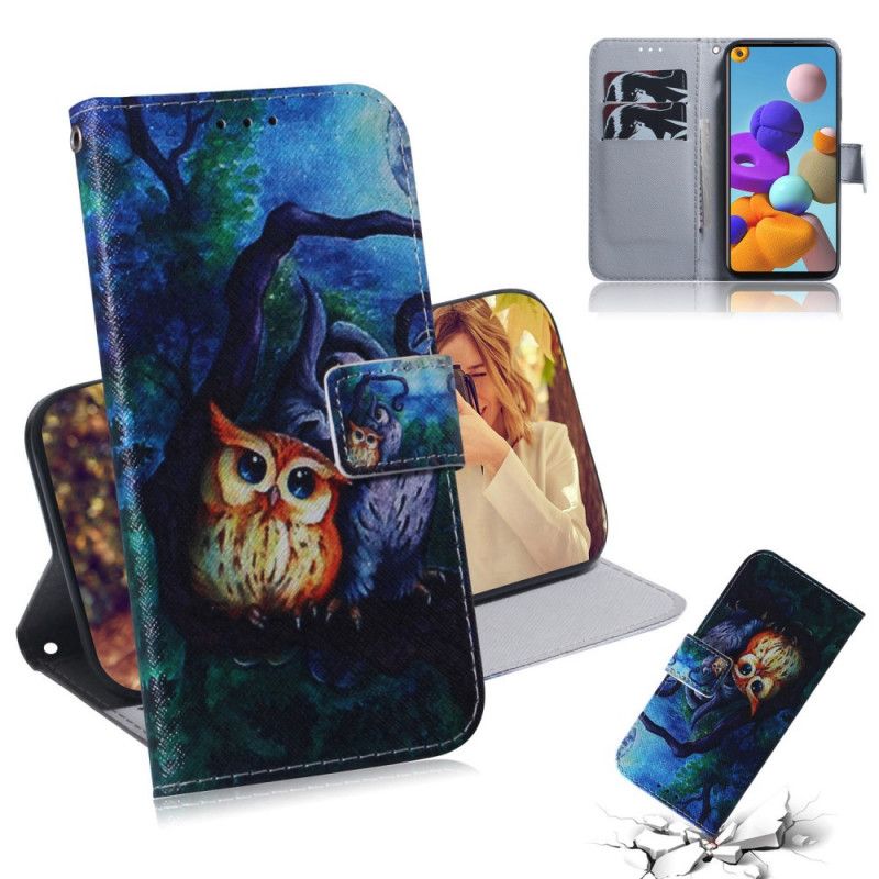 Etui Folio Samsung Galaxy A21s Malowanie Sowy