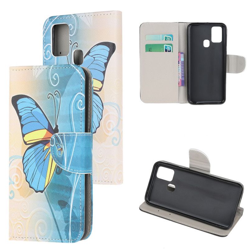 Etui Folio Samsung Galaxy A21s Motyl Niebieski I Żółty