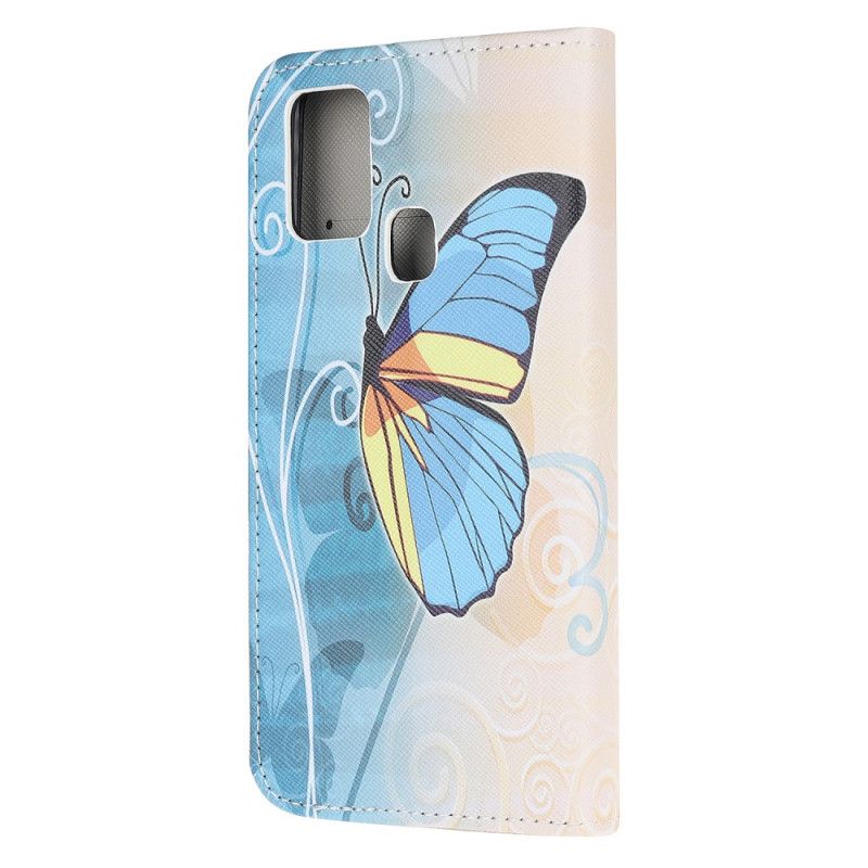 Etui Folio Samsung Galaxy A21s Motyl Niebieski I Żółty