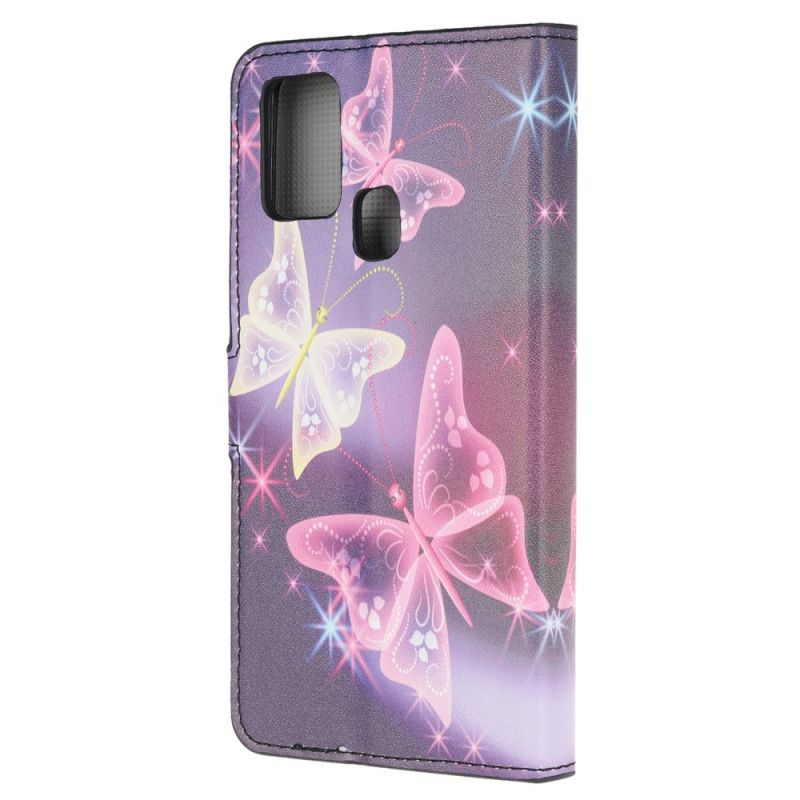 Etui Folio Samsung Galaxy A21s Neonowe Motyle