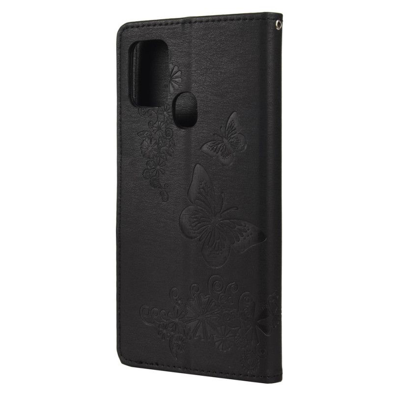 Etui Folio Samsung Galaxy A21s Szary Czarny Wspaniałe Motyle Stringi