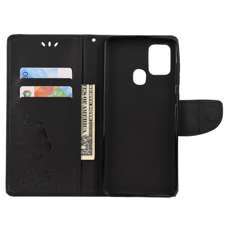 Etui Folio Samsung Galaxy A21s Szary Czarny Wspaniałe Motyle Stringi