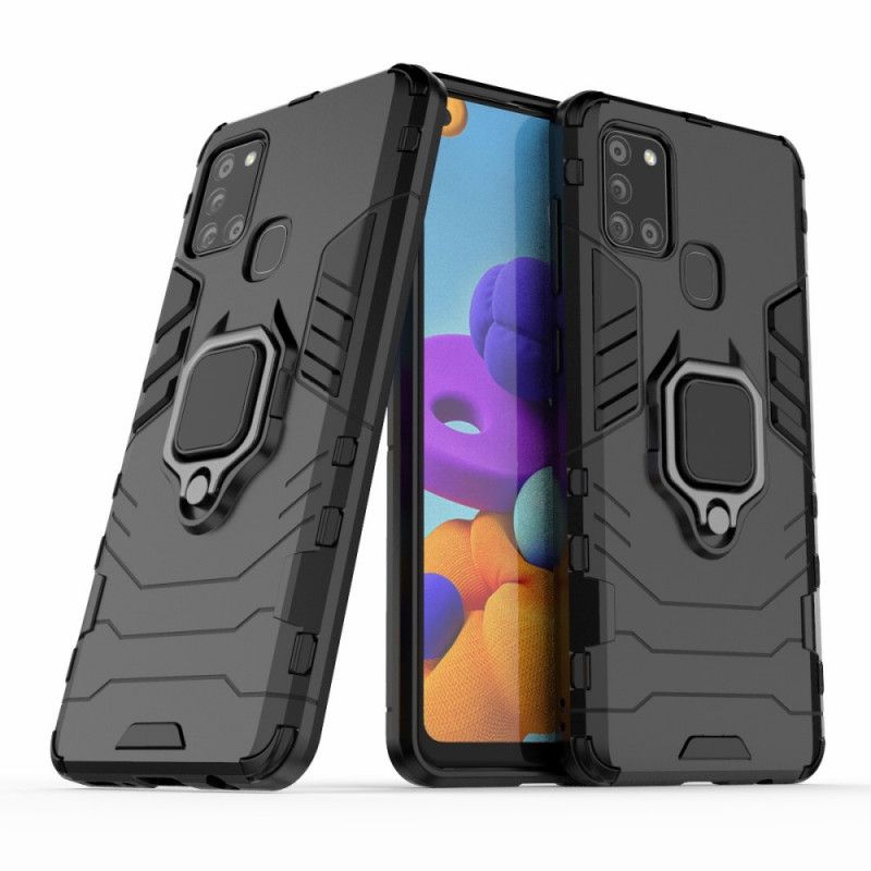 Etui Samsung Galaxy A21s Czerwony Czarny Pierścień Oporowy Etui Ochronne