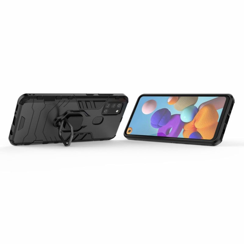 Etui Samsung Galaxy A21s Czerwony Czarny Pierścień Oporowy Etui Ochronne