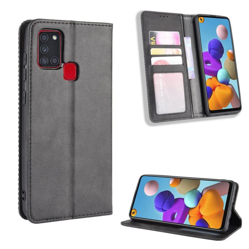 Flip Kotelot Samsung Galaxy A21s Czerwony Czarny Stylizowany Efekt Skóry W Stylu Vintage