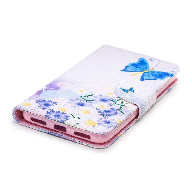 Etui Folio Xiaomi Pocophone F1 Purpurowy Malowane Motyle I Kwiaty