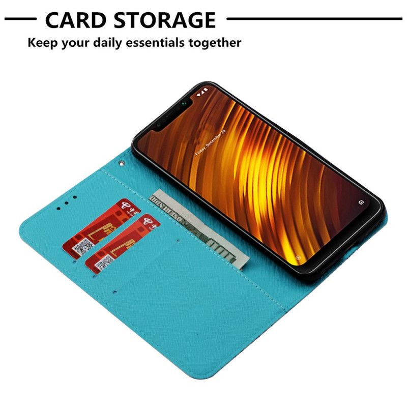 Etui Folio Xiaomi Pocophone F1 Złote Motyle Etui Ochronne