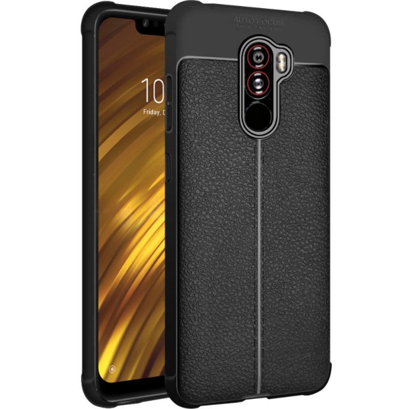 Etui Xiaomi Pocophone F1 Czarny Szwy Z Imitacji Skóry