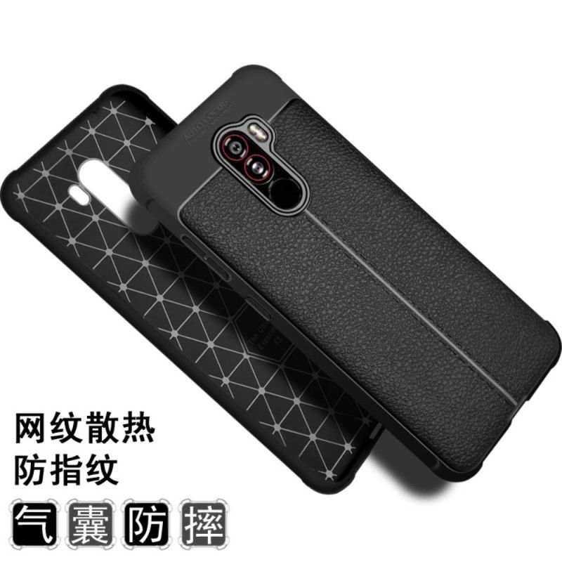 Etui Xiaomi Pocophone F1 Czarny Szwy Z Imitacji Skóry