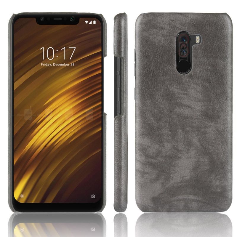 Etui Xiaomi Pocophone F1 Szary Czarny Efekt Skóry Liczi Etui Ochronne