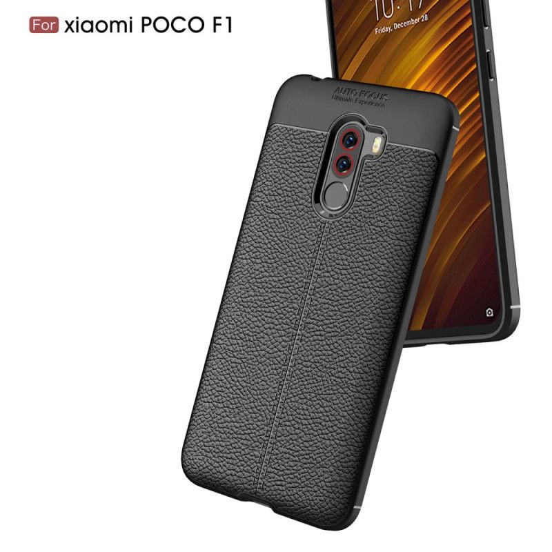 Etui Xiaomi Pocophone F1 Szary Czarny Efekt Skóry Z Podwójną Linią Liczi