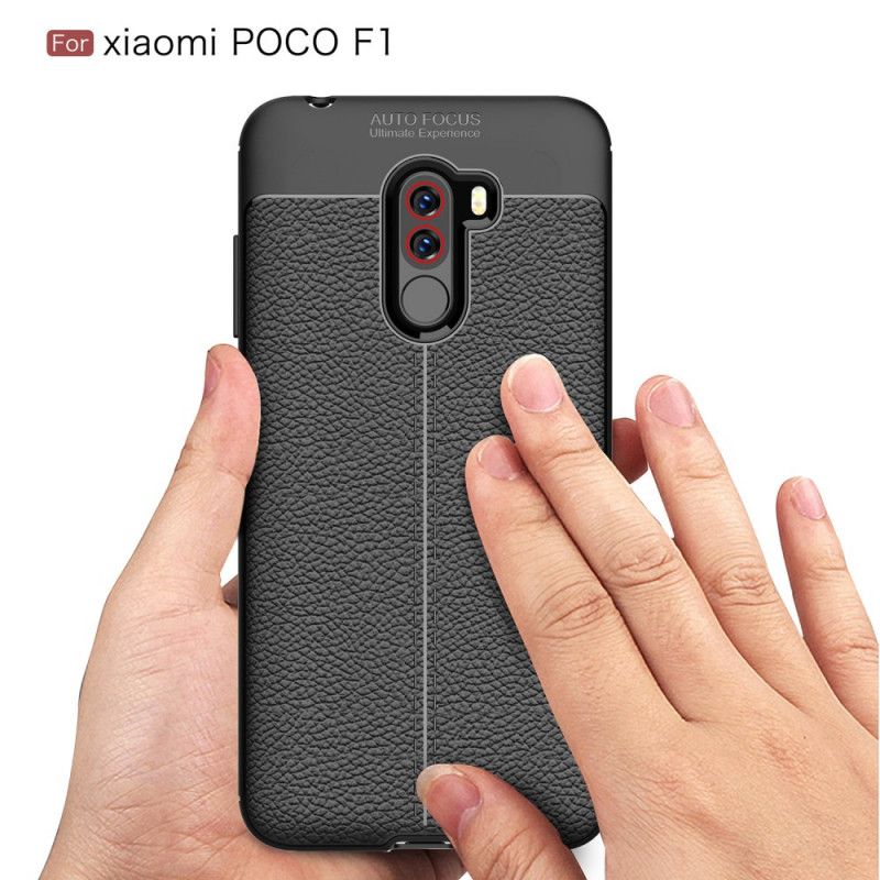 Etui Xiaomi Pocophone F1 Szary Czarny Efekt Skóry Z Podwójną Linią Liczi